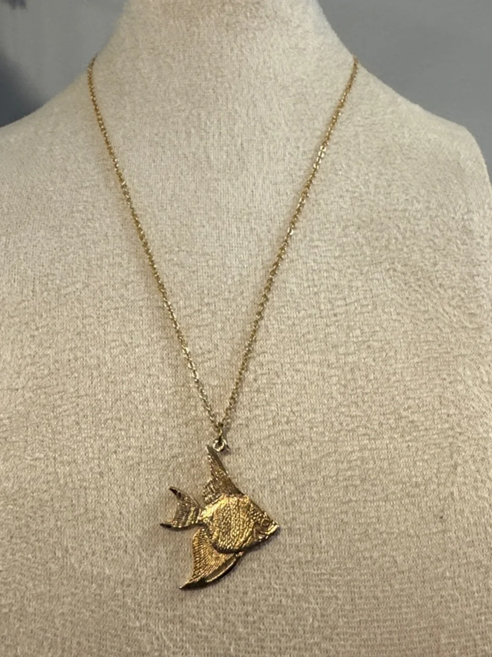 Gold Angelfish Pendant Necklace - Delicate Fish Charm